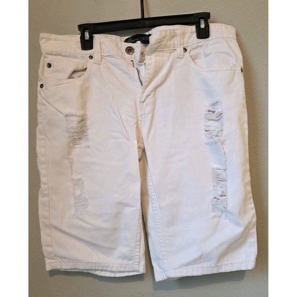 Marc Ecko Cut Sew Jorts Mens 34 White Bermuda Denim Y2K Distressed
